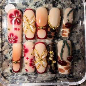 Floral and Cherry Nail Art Set